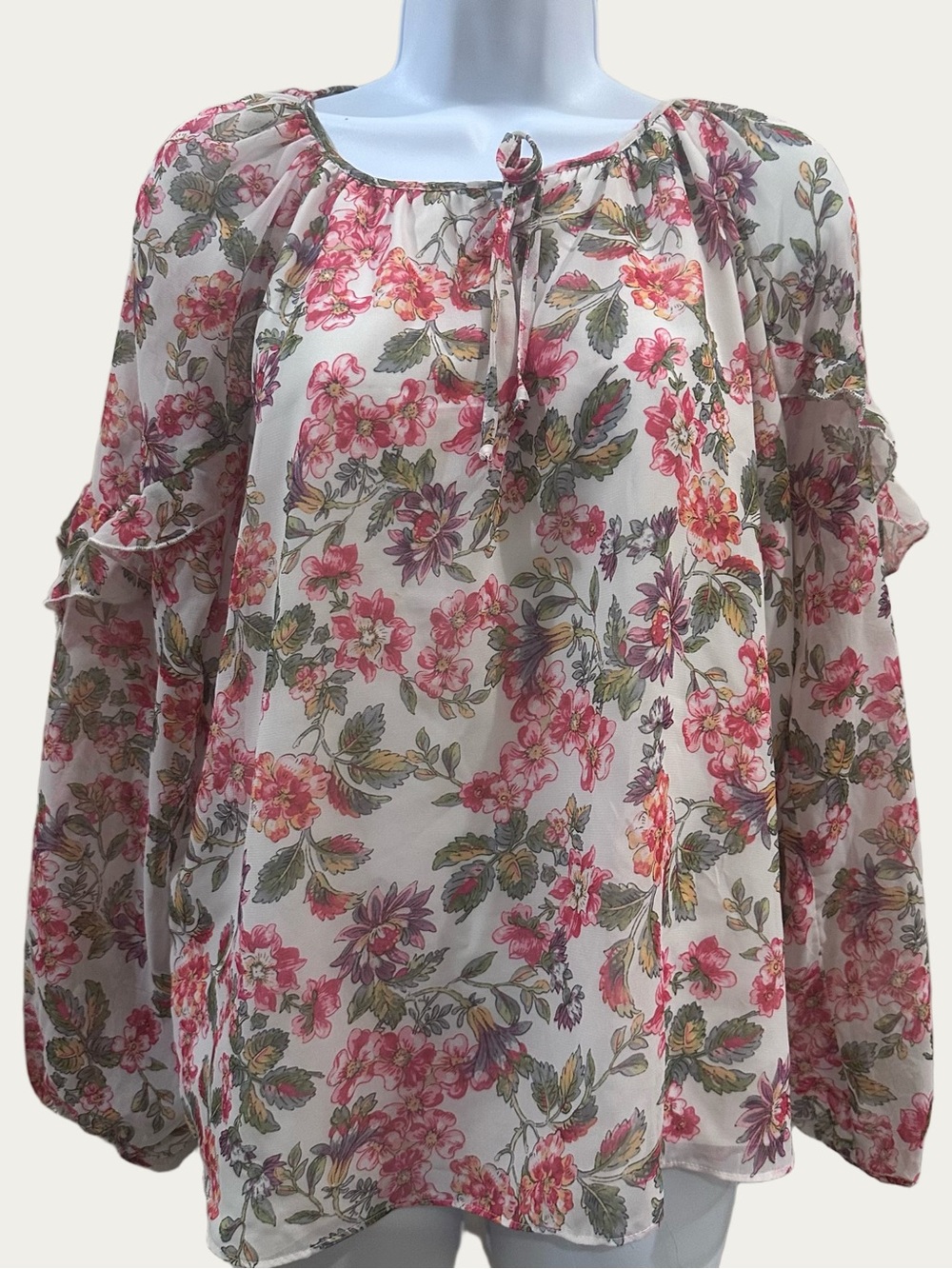 Adrienne Vittadini Multicolor Bohemian Ruffled Blouse Large